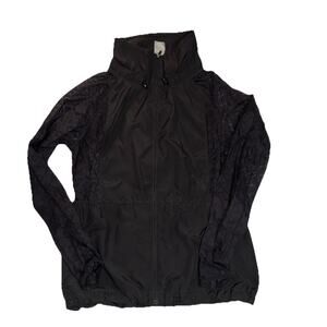 Lorna Jane Black Lightweight Zip Jacket Mesh Arms Tie Bottom Cinch Waist L